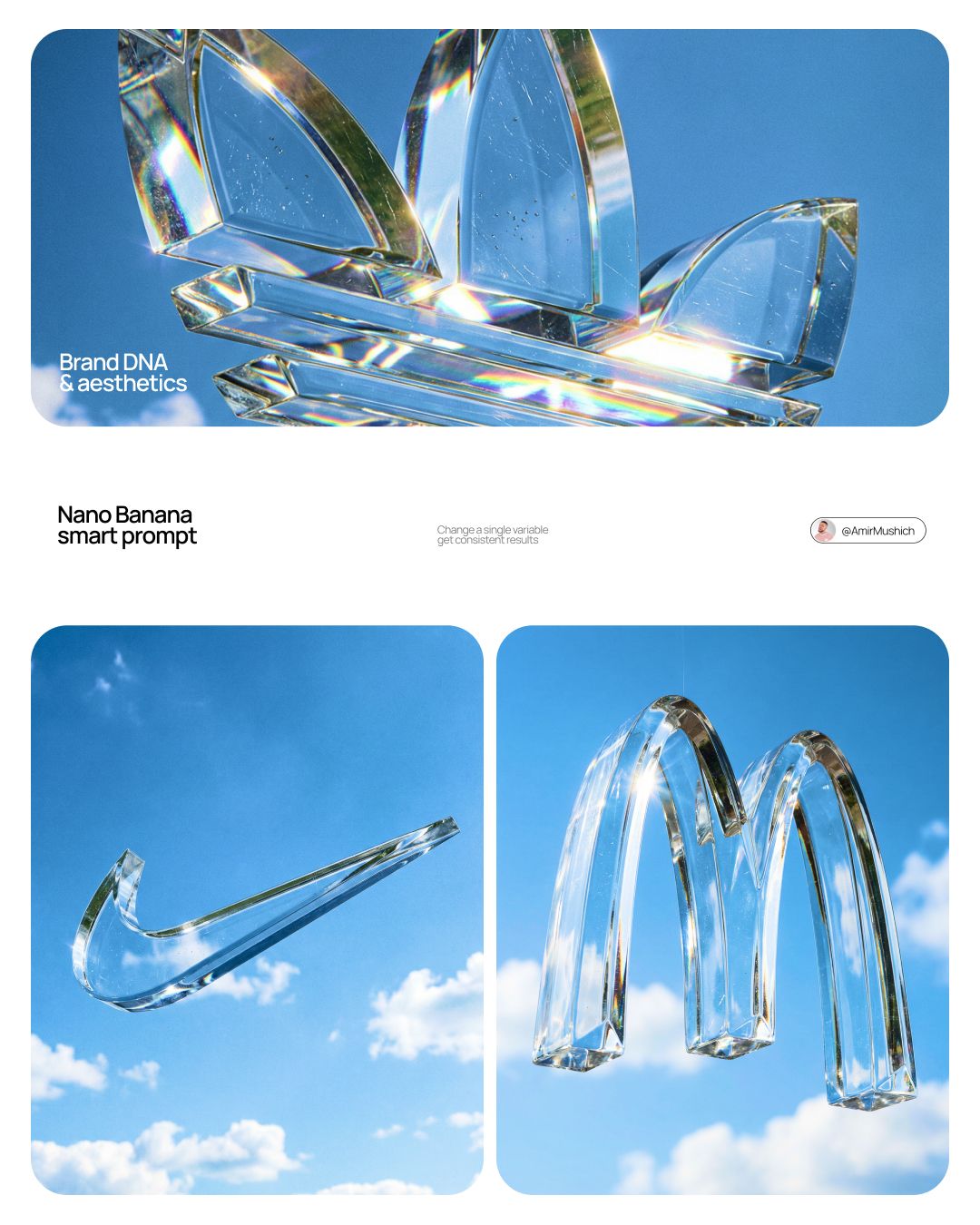 3D 玻璃 logo：Adidas / Nike / McDonald's